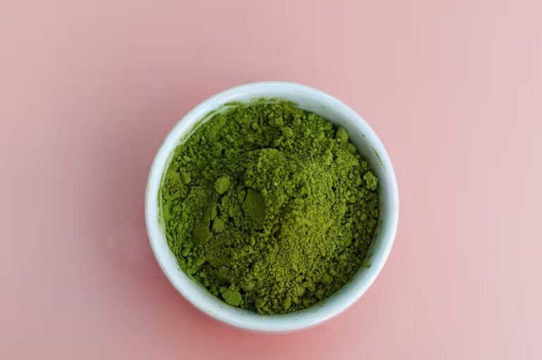 Green Tea on a pink background